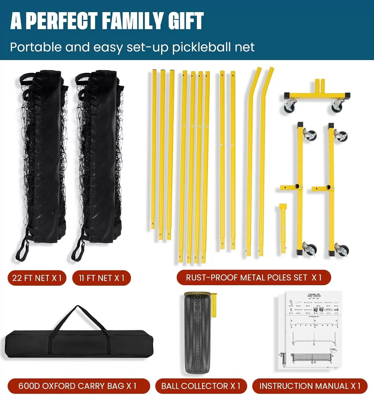 Сетка для тренировок по пиклболу размером 22х3 фута.