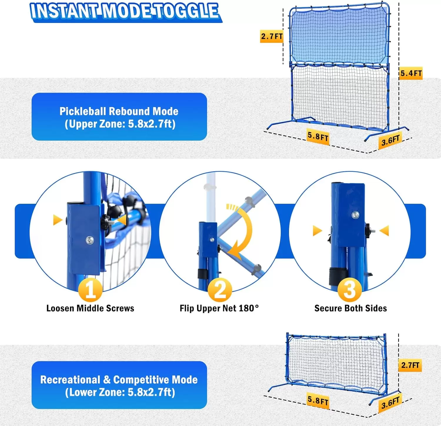 Стальная трубчатая площадка для пиклбола 2-в-1 размером 5,8*5,4 фута.