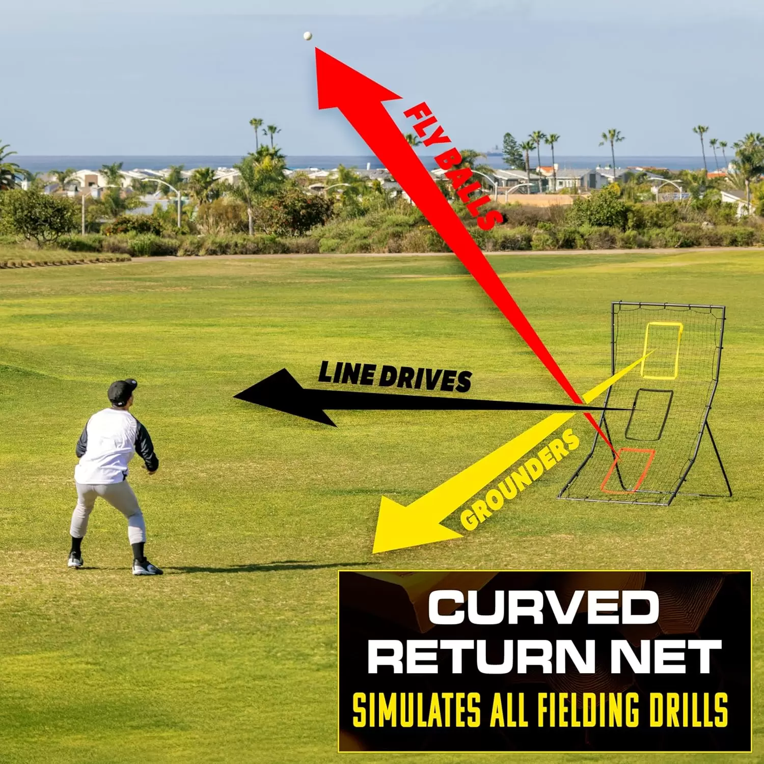 Многофункциональная сетка для отскока мяча с тремя целевыми зонами.