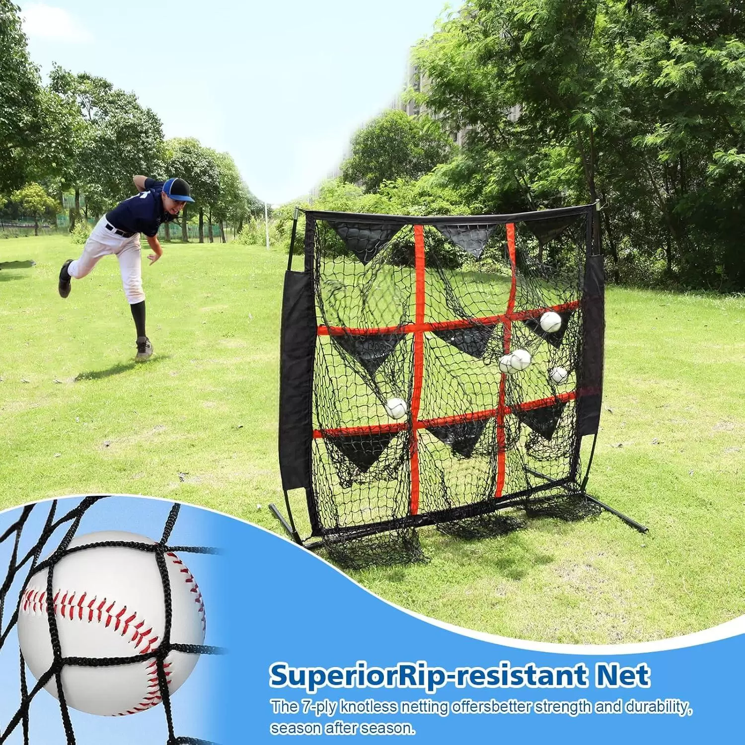 Тренировочная сетка для бейсбола 4х4 фута с 9 лунками