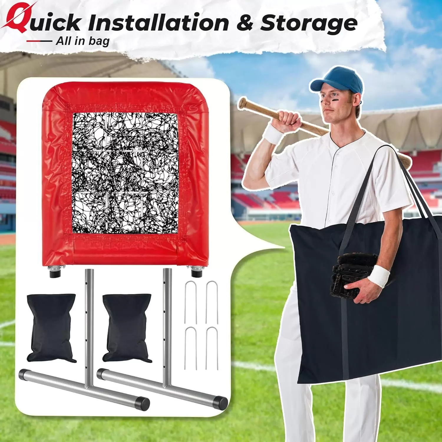 Профессиональная сетка для отработки бросков в бейсболе и софтболе с 9 лунками